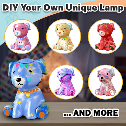 FUNZBO 4.3in Paint Your Own Dinosaur Lamp Kit - Arts and Crafts Supplies Painting for Kids Teens, DIY Night Light Dinosaur Toy for Boy Girl 3 4 5 6 7 8 9 10 11 12 Birthday Gift