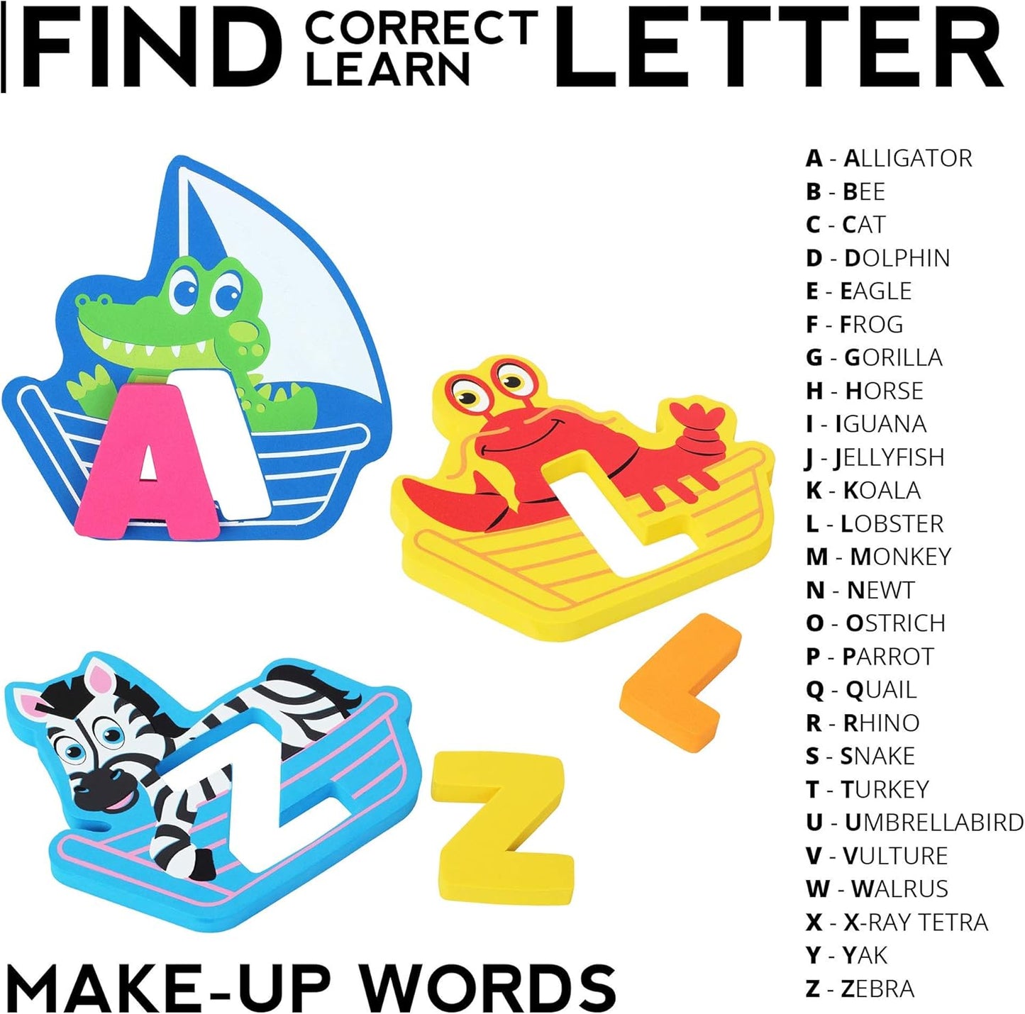 Bath Foam Alphabet Letters Toys - Non-Toxic Bathtub ABC Letters for Kids Toddlers - Premium Educational Floating Animals Puzzles with Toy Organizer for Baby Boys Girls - Set of 52 Pcs