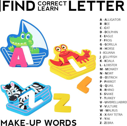 Bath Foam Alphabet Letters Toys - Non-Toxic Bathtub ABC Letters for Kids Toddlers - Premium Educational Floating Animals Puzzles with Toy Organizer for Baby Boys Girls - Set of 52 Pcs