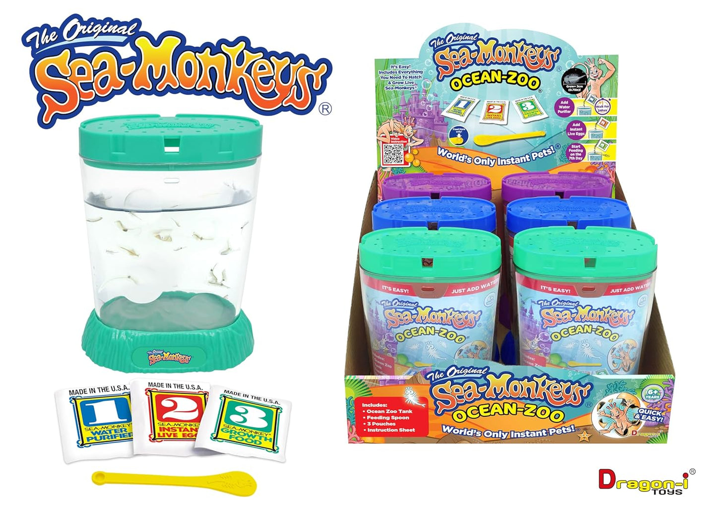 The Original Sea Monkeys - Ocean Zoo - Grow Your Own Pets Science Kit- Includes Eggs, Food, and Water Purifier, Color May Vary