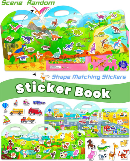 Walenced Reusable Sticker Book for Toddlers, Stickers for Kids, Toddler Sticker Book, Toddler Craft Activities, Toddler Travel Toys Ages 3 and Up Boy Girl Birthday Gifts