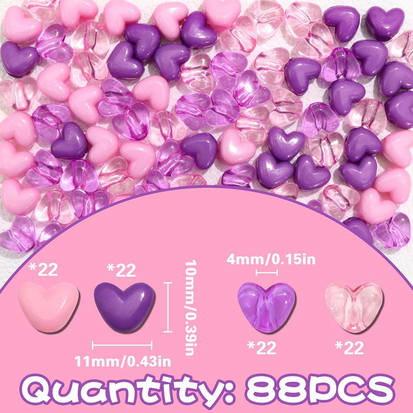 90PCS Heart Hair Beads for Braids Blue Pink Loc Dreadlock Valentine's Day Bead Accessories Purple Cute Acrylic Heart Shape Beads for Kids Girls