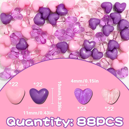 90PCS Heart Hair Beads for Braids Blue Pink Loc Dreadlock Valentine's Day Bead Accessories Purple Cute Acrylic Heart Shape Beads for Kids Girls