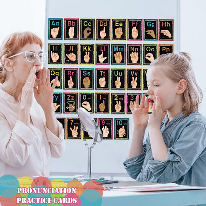 Sign Language Bulletin Board Alphabet - 37 ASL Alphabet Learning ABC Alphabet Poster Classroom Decorative Card Set Kindergarten/Elementary/Homeschool Supplies