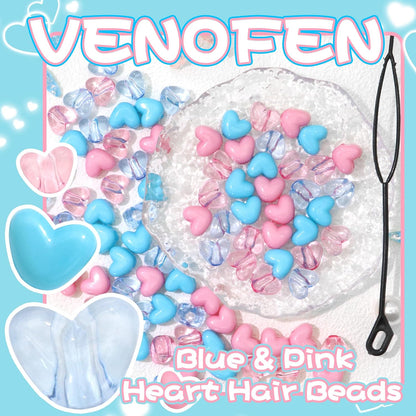 90PCS Heart Hair Beads for Braids Blue Pink Loc Dreadlock Valentine's Day Bead Accessories Purple Cute Acrylic Heart Shape Beads for Kids Girls