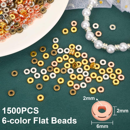 1500pcs 6mm Flat Round Spacer Beads Disc Loose Jewelry Making Beads for DIY Bracelet Necklace Earring Craft Supplies, Gold & Silver
