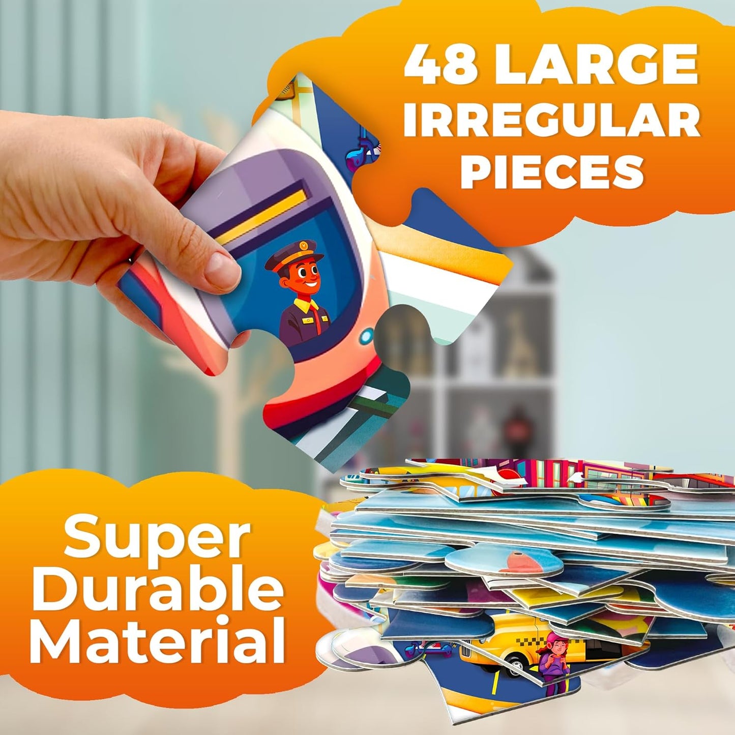 QUOKKA Giant Floor Puzzle for Kids Ages 4-6 – 2x3 Feet Extra-Thick 48 Pieces Toddler Puzzle Ages 3-5 – Construction Educational Activity for Boys Girls – Premium Box with Sturdy Handle & Magnetic