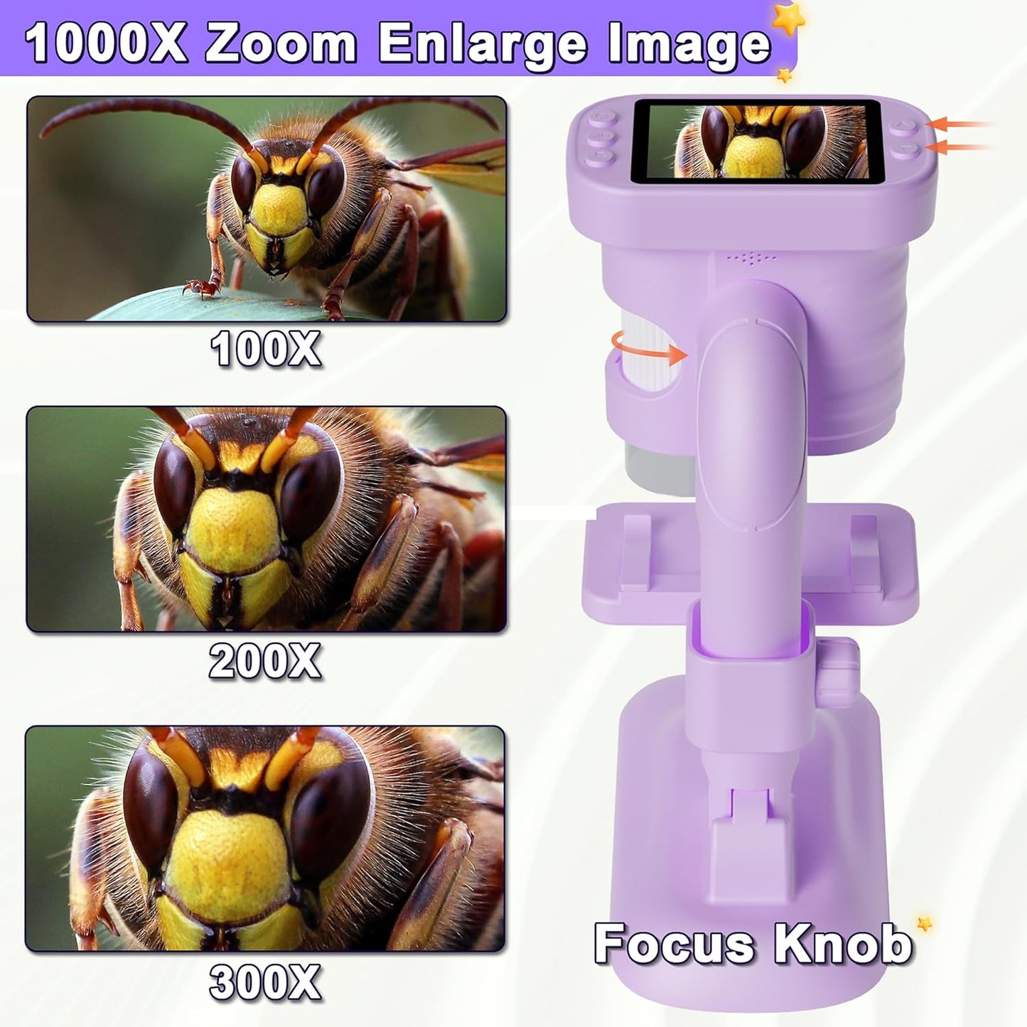 Kids Microscope - Mini Handheld Microscope for Kids, Portable Pocket Digital Toys for Girls Boys Birthday (Purple)