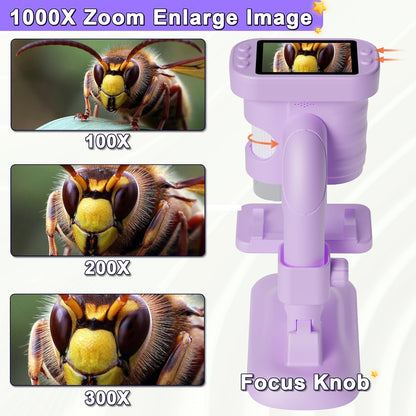 Kids Microscope - Mini Handheld Microscope for Kids, Portable Pocket Digital Toys for Girls Boys Birthday (Purple)