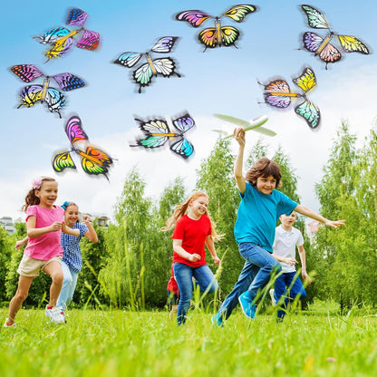 Seenelling 44 Pcs Flying Butterfly Craft Kit with 32 Wind up Butterflies and 12 Color Pens People Painting White Paper Butterflies DIY Toy for Party Game School Activity Birthday Gift (Style 3)