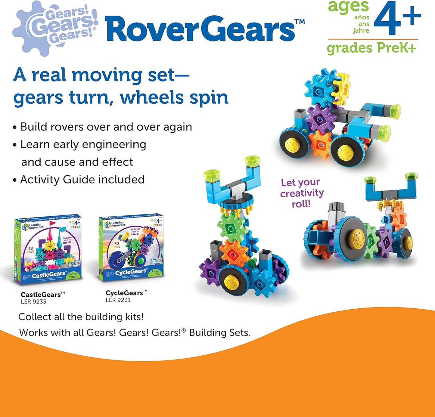 Learning Resources Gears, Rover Gears Building Set, STEM Activities, Fine Motor Skills, Toddler Explorer Kit, Science and Construction, Boys and Girls Gifts, 43 Pieces, Ages 4 and Up