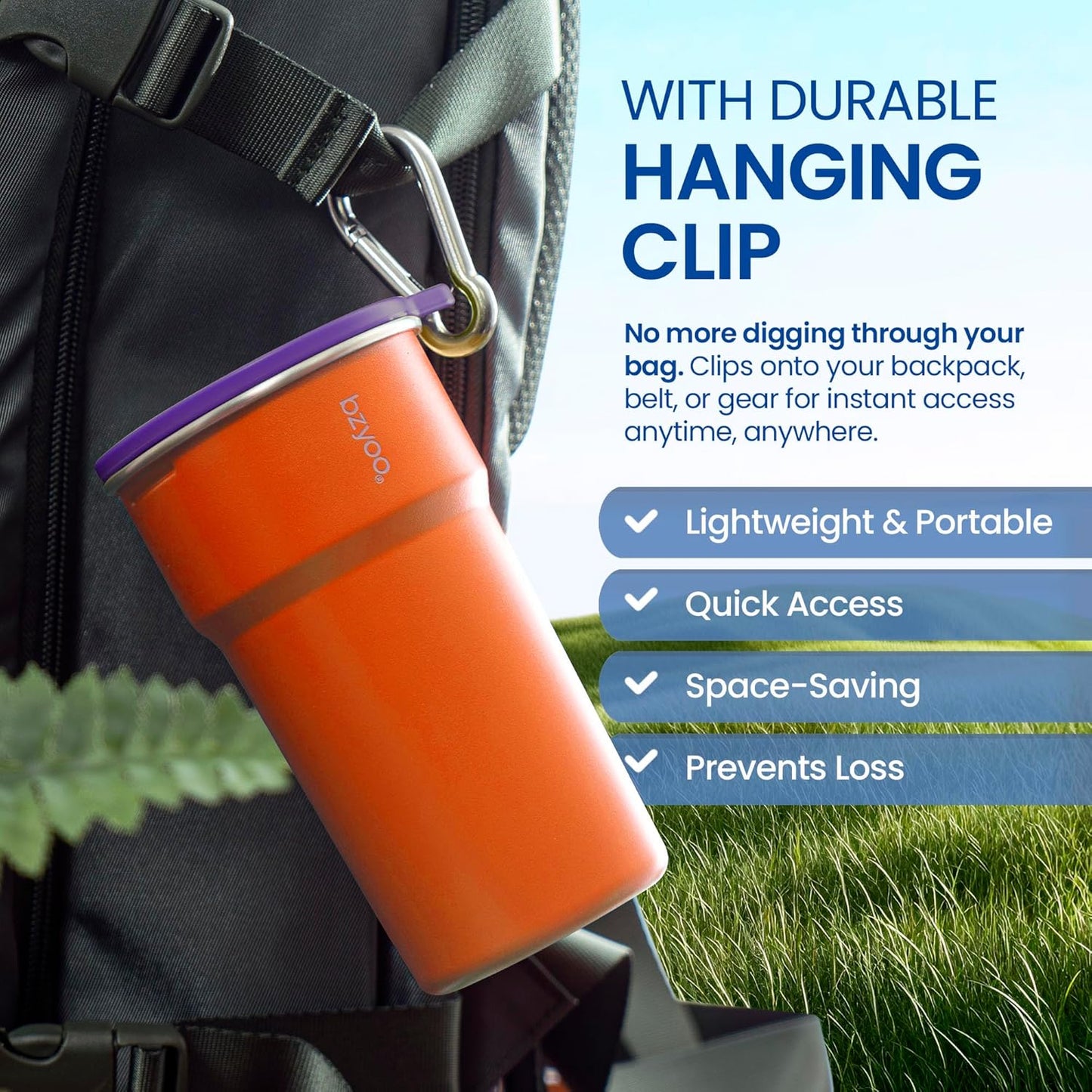 bzyoo 5-Piece Nesting Camping Cups Set - 9oz Stackable Stainless Steel Mugs with Patterned Designs & Integrated Carry Hook, Space-Saving Portable Outdoor Mess Kit for Family Hiking, Backpacking & RV