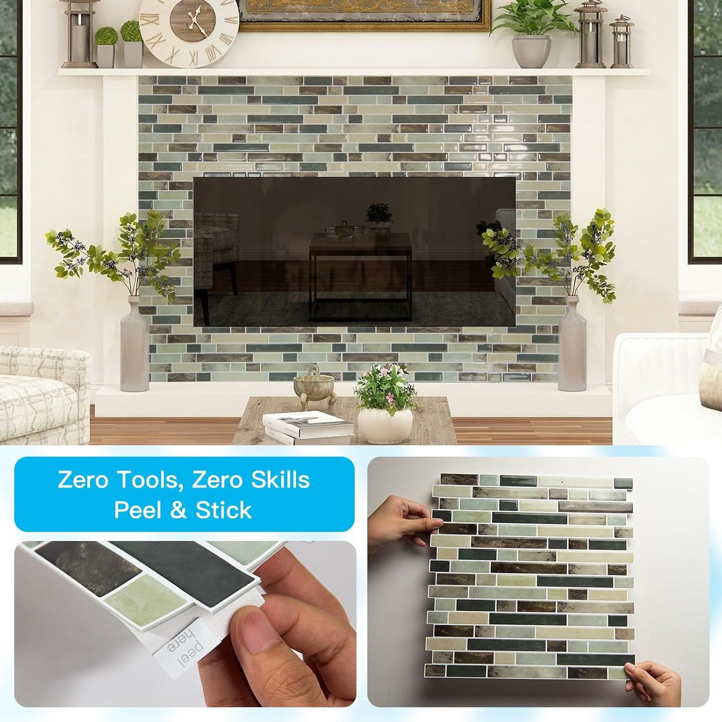 Art3d 10-Sheet Heavy-Duty Peel and Stick Backsplash, Waterproof Wall Tiles Stick on Kitchen Backsplash Living Space, Carrara Grey