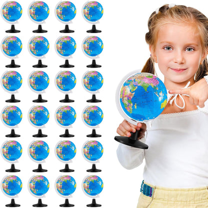 Henoyso 24 Pcs Mini World Globes Bulk for Kids Learning 3.4 Inches Rotating World Map Small Earth Globes with Stand for Classroom Table Decor Desk Centerpieces Decorative Geography Education, Blue