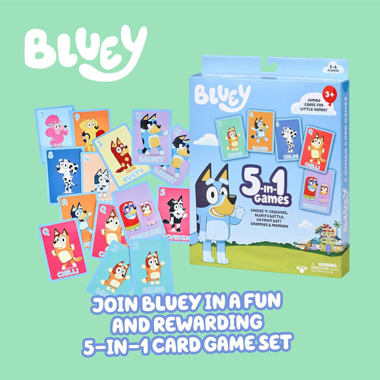 Bluey 5-in-1 Card Game Set, Jumbo-Sized 53-Deck Toddler Game, Multi-Color Interactive Play Card Games for Kids of Ages 3+