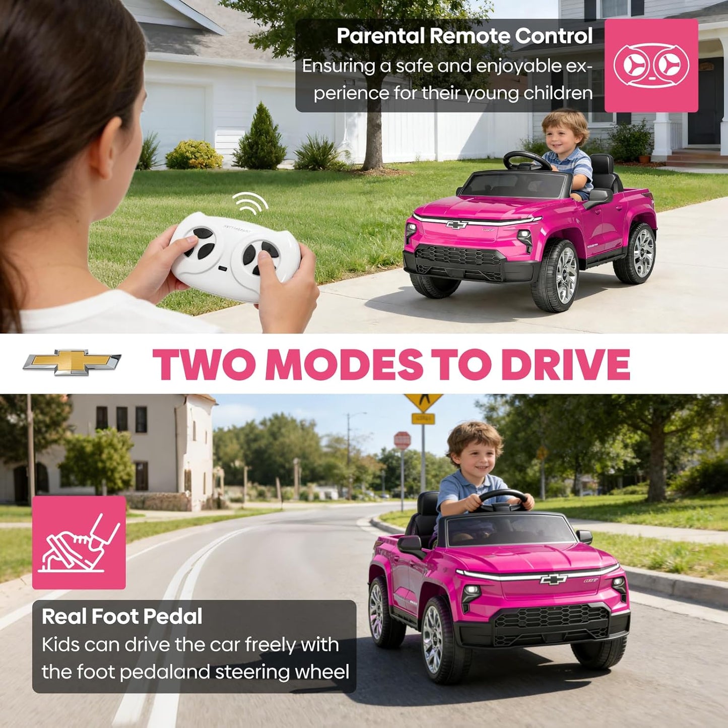 24V Licensed Chevrolet Silverado Electric Car for Kids, Ride on Toys for Toddlers with Remote Control, Soft Start, LED Lights, Music Player, Seat Belts, Easy to Assemble, Black