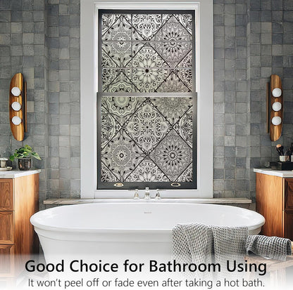 DKTIE Wooden Blinds Pattern Decorative Window Privacy Film, Sun Blocking Heat Control, Static Cling No Glue, with Installation Tools, Stained Glass Window Film (S531, 17.7" x 78.7")