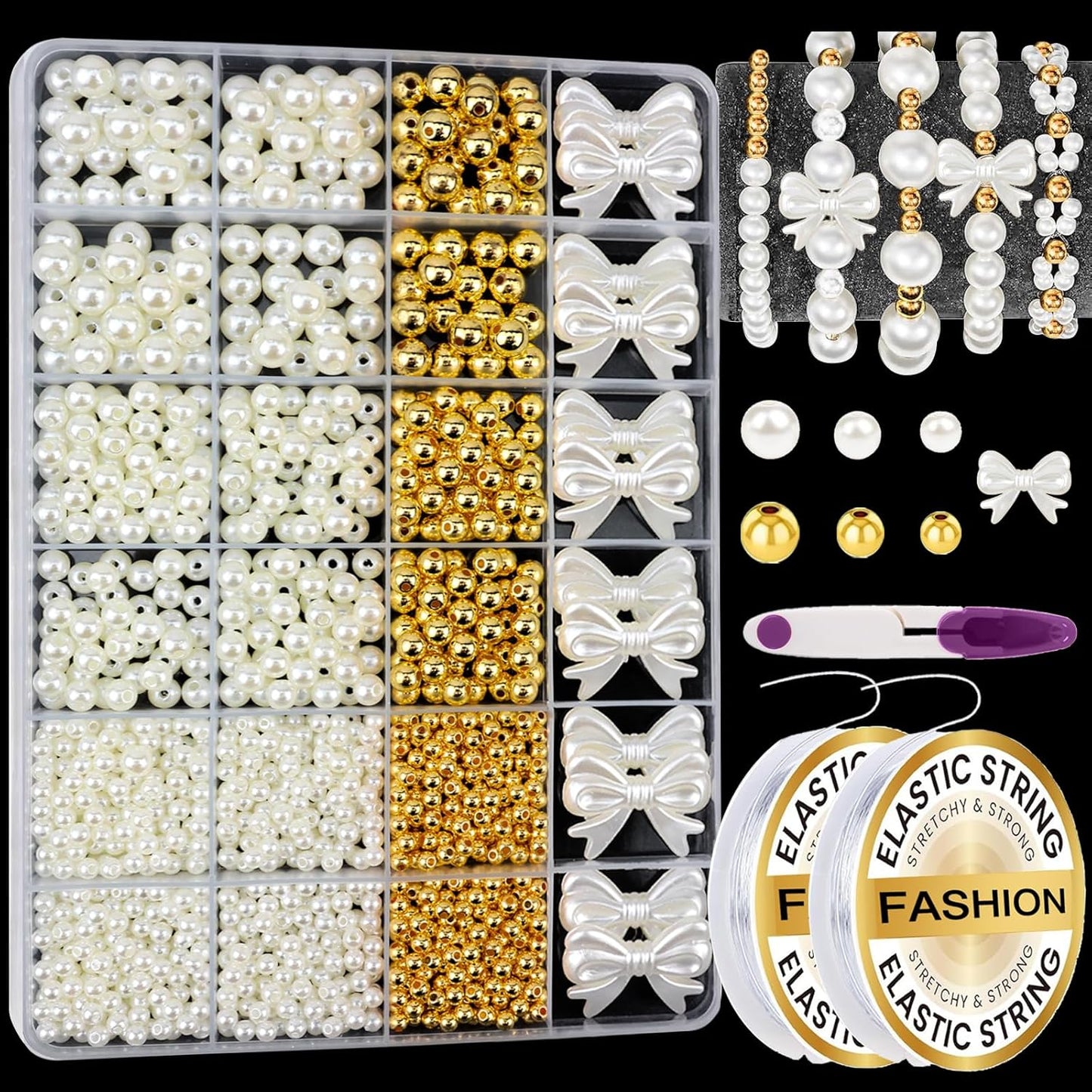 Hpebl 2136PCS Beads for Bracelets Pearl Bracelet Making Kit Friendship Bracelet Kits Bracelet Bead Kits Small Pearl Bead and Gold Beads Beading Kit for Bracelets Jewelry Making Kit