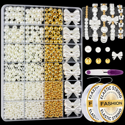 Hpebl 2136PCS Beads for Bracelets Pearl Bracelet Making Kit Friendship Bracelet Kits Bracelet Bead Kits Small Pearl Bead and Gold Beads Beading Kit for Bracelets Jewelry Making Kit