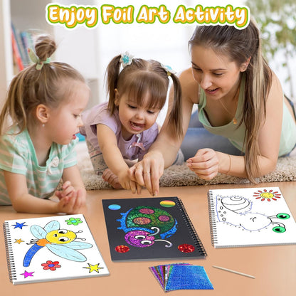 Foil Craft Bugs Butterfly DIY Art Fun Kits Set, No Mess Creative Foil Art Drawing Game for Kids, Birthday Gifts Crafts Supplies Travel Toys for Girls Boys Ages 4-9