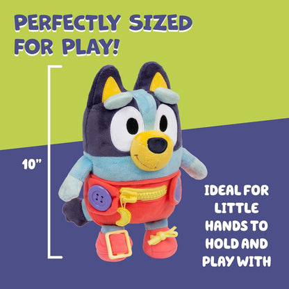 Dress & Play Baby Bluey Plush, Button, Zip, Buckle and Tie, Learn to Dress Dolls for Toddlers Ages 3+, Fine Motor Skills Buckle Toys