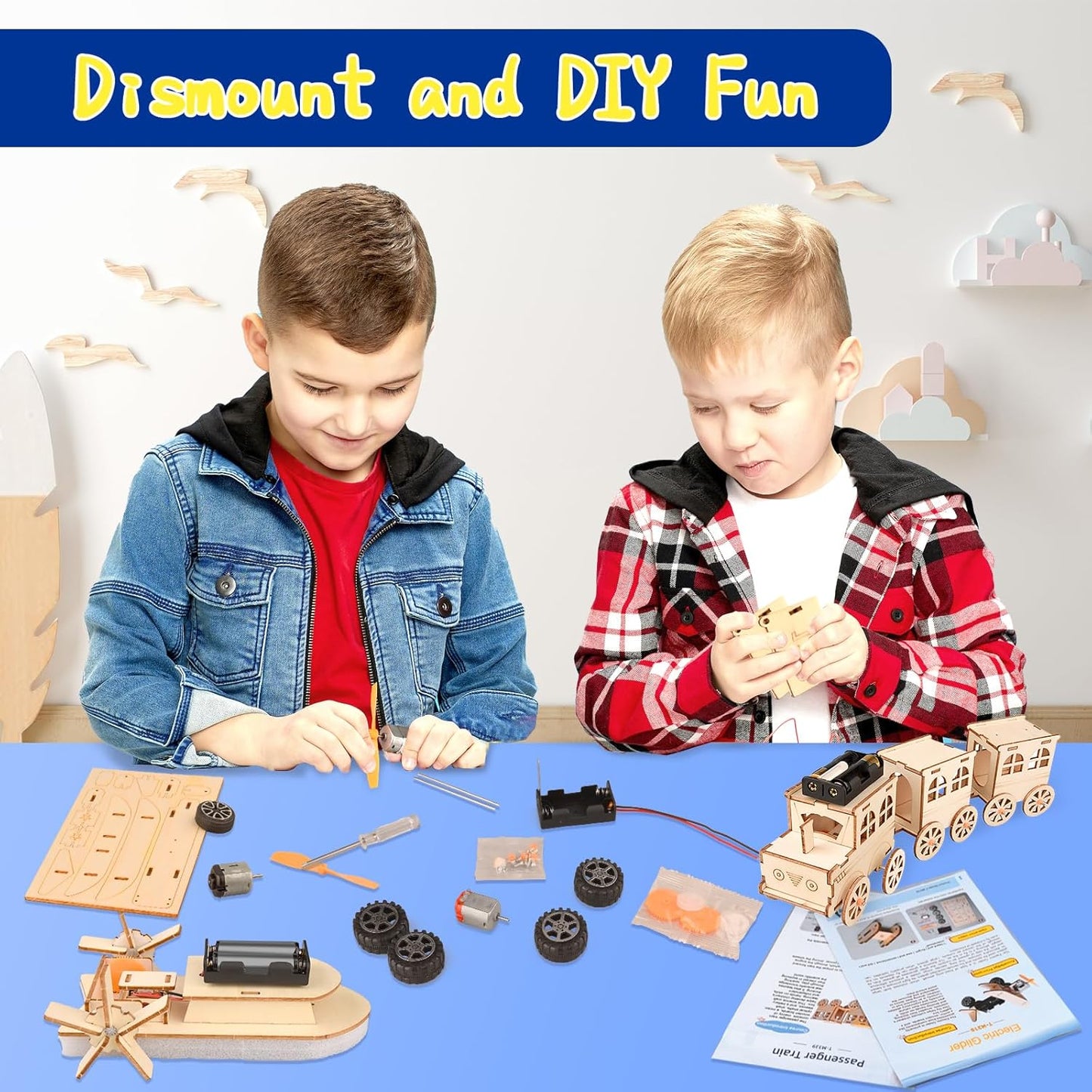 6-in-1 STEM Kits for Kids Age 8-12, Educational STEM Toys for Boys and Girls, Wooden Building Kit for Kids STEM Science Experiments Kit, Ideal Christmas Birthday Gifts for 8 9 10 11 12 13 Year Old