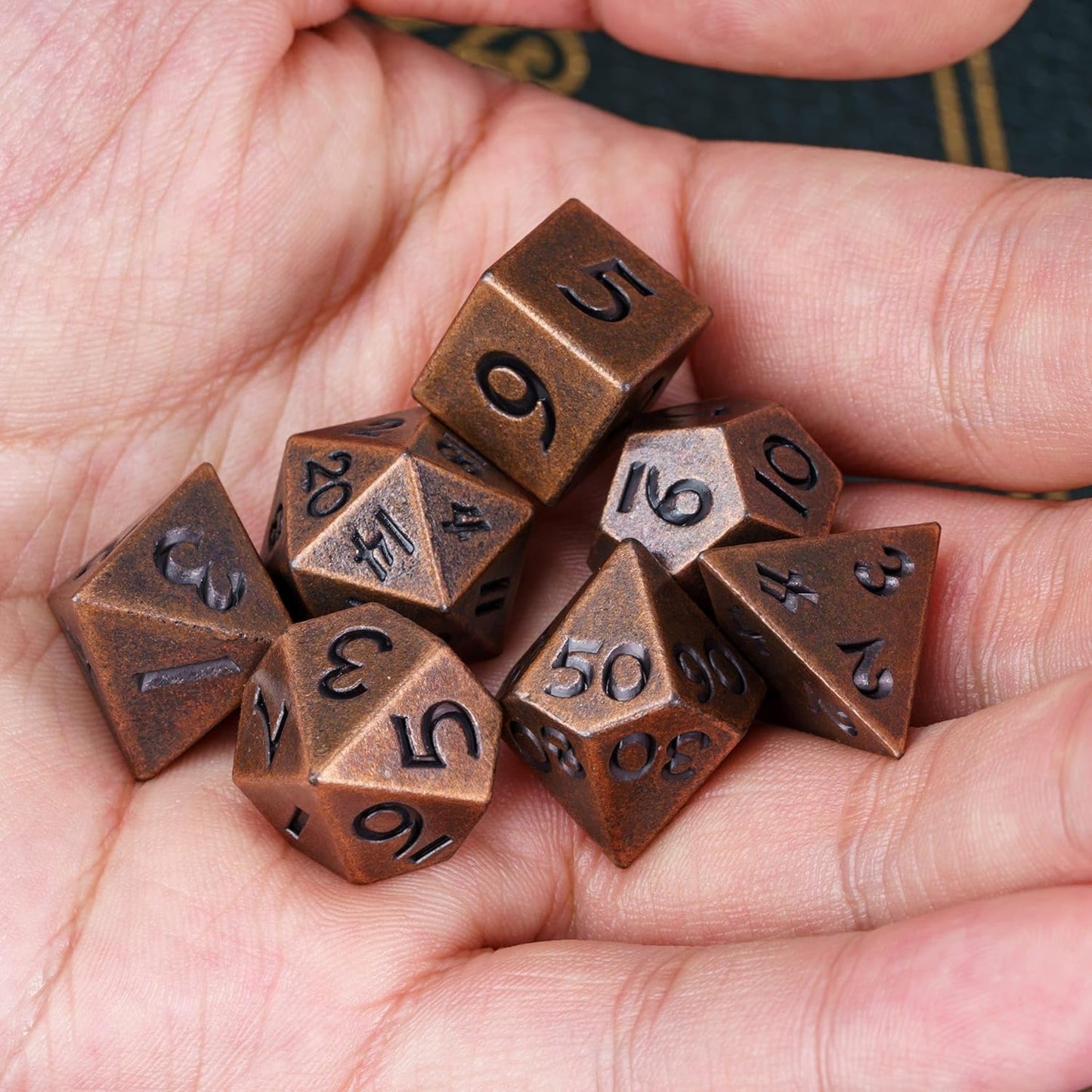 UDIXI Steampunk Metal Dice Set, 7 Die Polyhedral DND Dice Set for D&D Role Playing Game and Math Teaching (Ancient Copper)