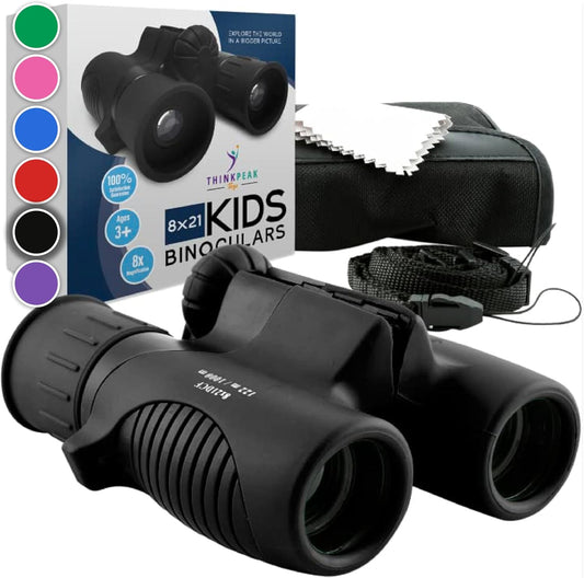 Think Peak Pink Binoculars Science Toy for Kids Ages 3-12 Years - Real Compact Outdoor Adventure & STEM Educational Nature Hiking Explorer for Bird Watching, Camping Children’s Birthday Gift