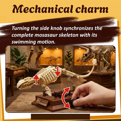 Mosasaurus Fossil Building Block Set – Mechanical Dinosaur Skeleton Model with Gear-Driven Movement and Display Base