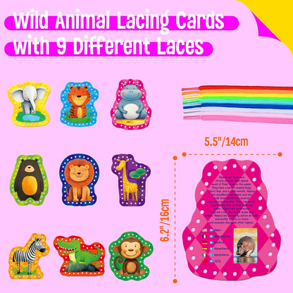 SpriteGru 9 Pieces Kids Lacing Cards, Double Sided Sewing Cards in 9 Vehicle Cards with 9 Colorful Laces, Imagination Development Lacing Toys Games for Children Educational and Learning Activity