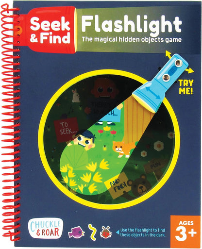 Chuckle & Roar Flashlight Seek & Find Adventure Book – Interactive Hidden Object Game with Flashlights, 5 Scenes, 100+ Items, Travel-Friendly Activity for Kids