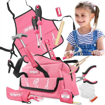 Hi-Spec 16pc Orange Kids Tool Kit Set & Child Size Tool Belt. Real Kit for DIY Building, Woodwork & Construction Learning for Kids