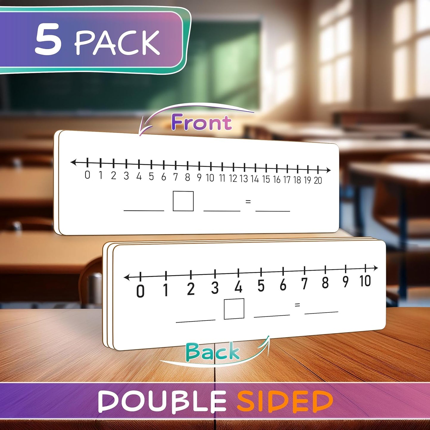 SCRIBBLEDO 5 Pack Dry Erase Number Line White Boards 4x12Inch Lapboard Durable Portable Double Sided Numbers 1 Thru 10 and 20 Math White Board for Kids Students Classroom Whiteboard Math Manipulatives