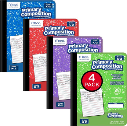Mead Learn to Letter Writing Tablet, Handwriting Practice Pad Grades PK-1, 10" x 8", Solid & Dotted Raised Ruling, 40 Sheets, 4 Pack (480018)