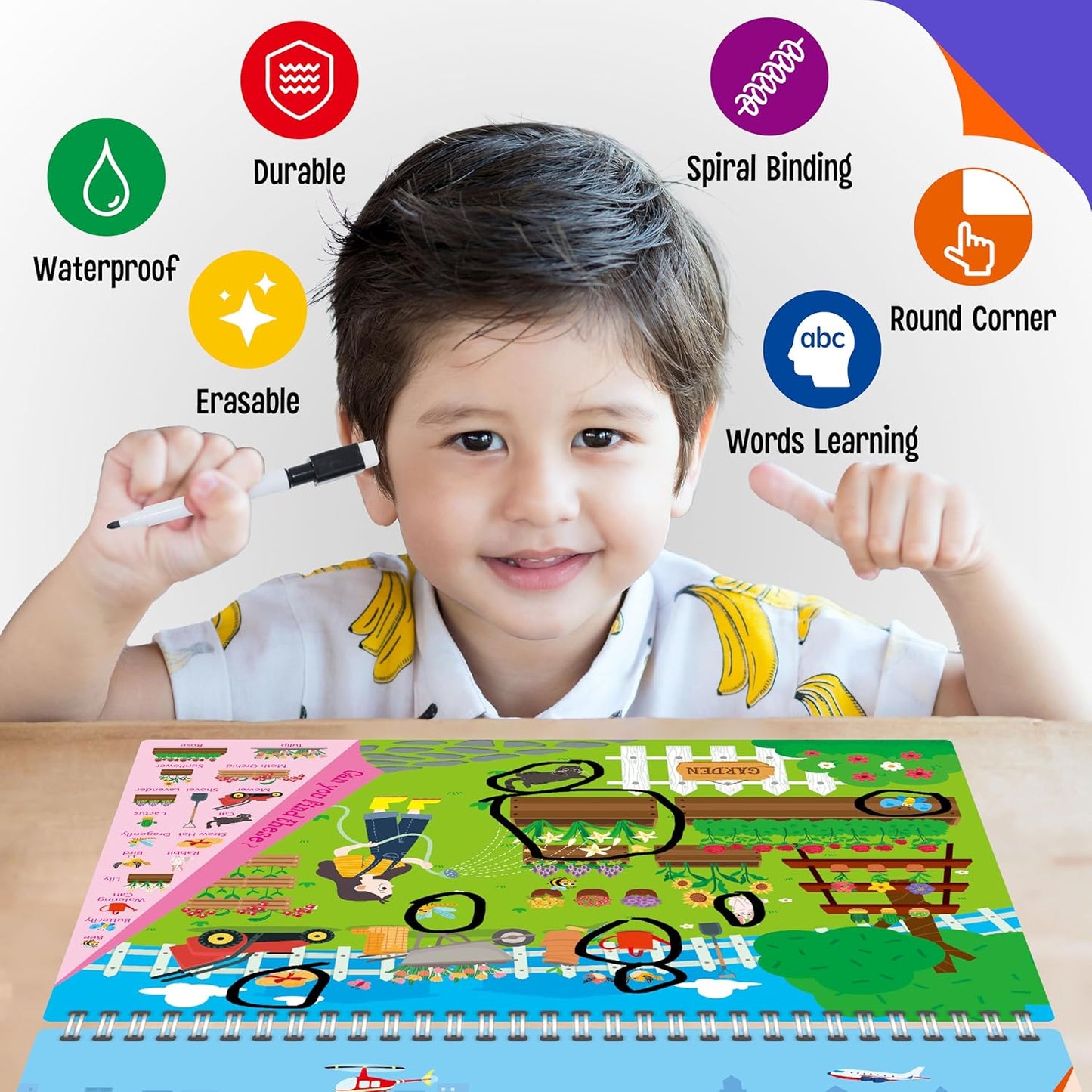 SpriteGru Dry Erase Mazes Game Pad, 30 Mazes Reusable & Erasable Book, Fun Brain Challenge Games Interesting Educational Toy and Learning Tool for Road Trip Airplane Travel