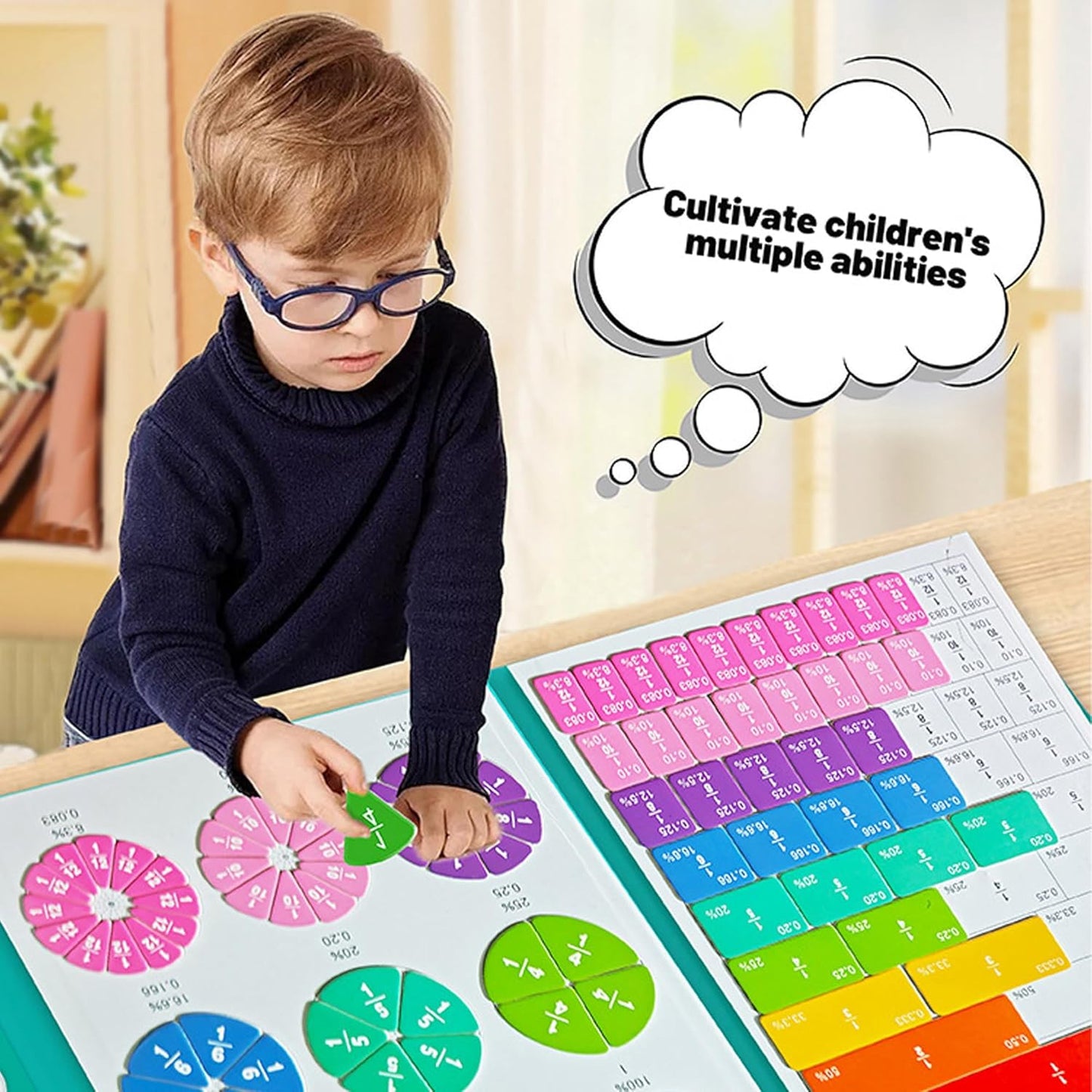 Magnetic Fraction Puzzle, 22x17.8 cm Demonstration Book with Fraction Squares and Circles, Math Manipulatives for Homeschool Classroom
