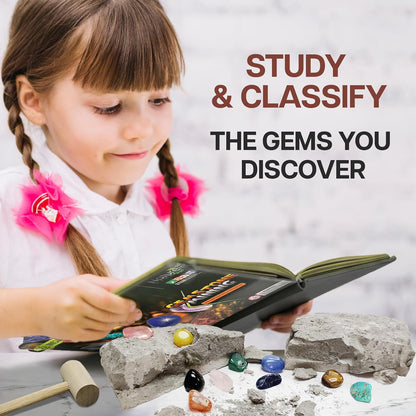 Nature Gear Gemstone Dig Kit for Kids, Educational Crystal Excavation Kit with 15 Mystery Gems, Interactive Adventure Fossil Mining Toy for Kids Age 3-5 and Up