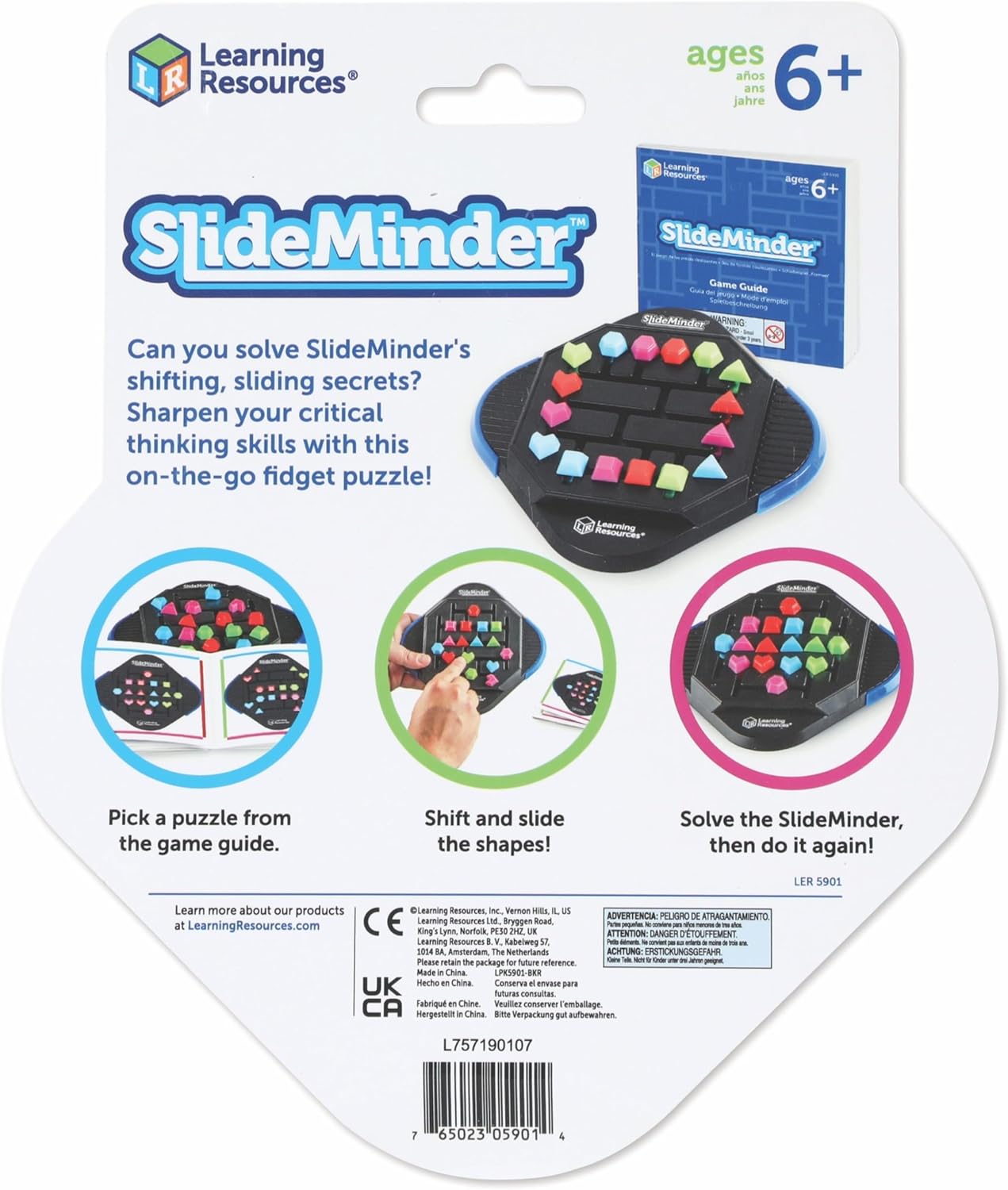Learning Resources SlideMinder Brain Teaser Puzzle Game, Travel Gifts for Kids, Interactive STEM, Critical Thinking, Fine Motor Skills