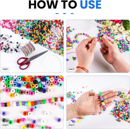 2000 Pcs Multi-Colored Glitter Pony Beads, 6x9mm, Round, Acrylic, Loose Beads, Perfect for Bracelets, Jewelry Making, Crafts