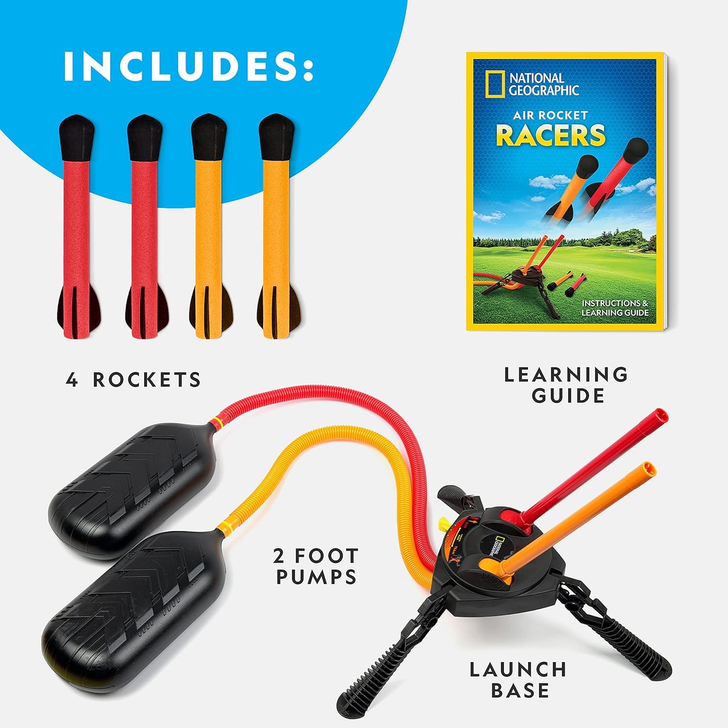 National Geographic Air Rocket Toy – Ultimate LED Rocket Launcher for Kids, Jump and Launch the Light Up, Air Powered, Foam Tipped Rockets up to 100 Feet
