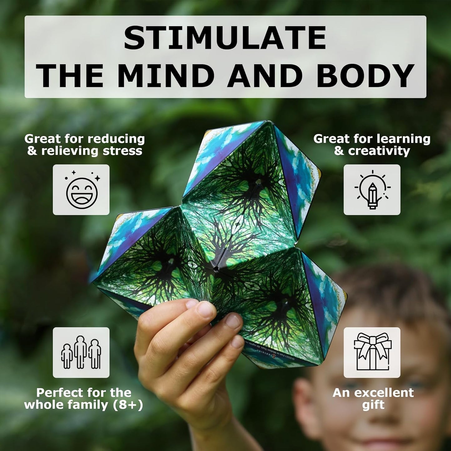 Shashibo Shape Shifting Box - Award-Winning STEM Fidget Toy with Ultra Strong Magnets - Puzzle Cube Transforms Into 100+ Shapes, Perfect Sensory Gift for Kids, Teens, and Adults (Blue Planet)
