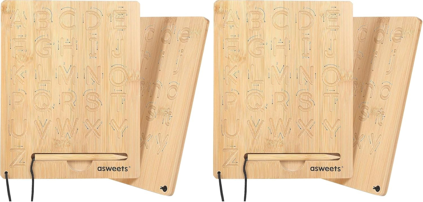 Asweets Montessori Wooden Alphabet Tracing Board, Wood Letter Practicing Board,Double-Sided Boards for Toddlers and Preschool Gifts for Kids(1 Piece)