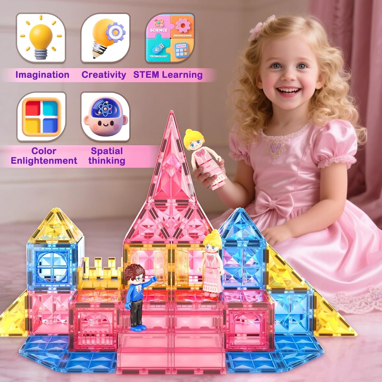 Soyee Diamond Magnetic Building Blocks - Princess Toys for 3-8 Year Old Girls & Boys - 3 4 5 6 Year Old Girl Birthday Xmas Present