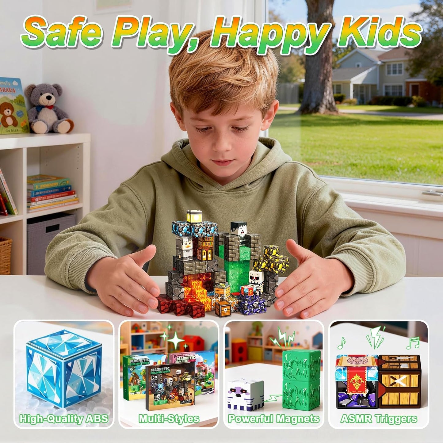 Magnetic Blocks Toys for Kids, 100 PCS Building Blocks Cubes, Stacking Magnetic Tiles Toys for Kids Toddlers Boys Girls Ages 3 4 5 6 7 8-12 Birthday Gifts Party Supplies (Underworld)