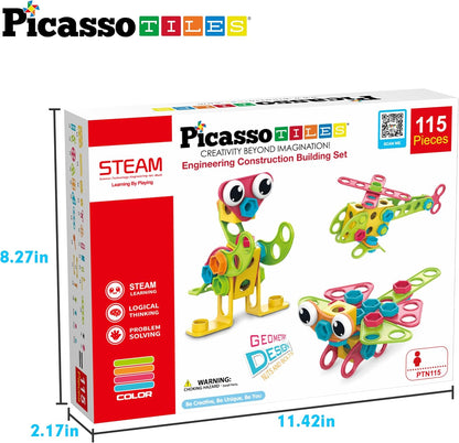 PicassoTiles 152pc STEM Construction Toy Building Set for Kids Ages 3+ Includes Power Drill, Ratchet, Idea Book, Storage Box Educational Engineering Science Kit & Sensory Toys for Boys & Girls PTN152