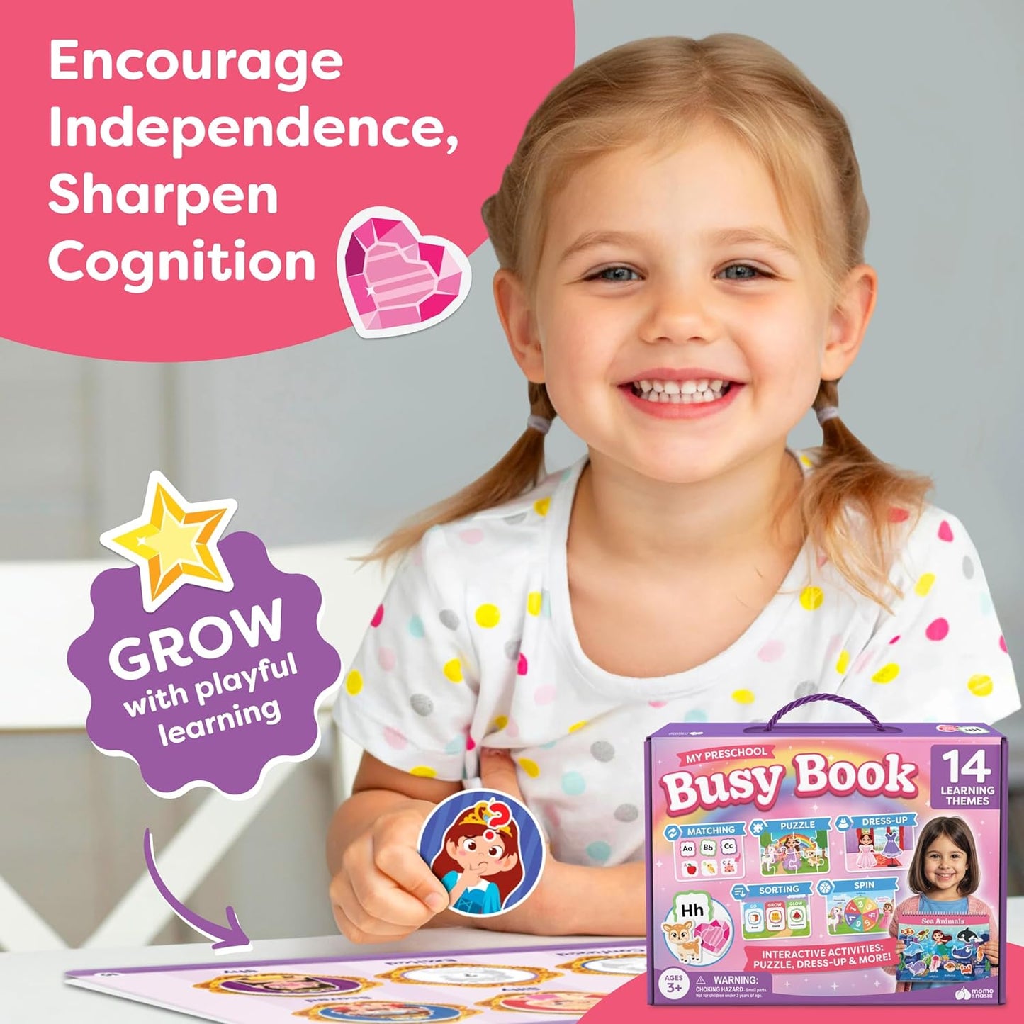 Montessori Preschool Busy Book for Toddlers Ages 3 and Up - Preassembled - Preschool Learning Activities Montessori Educational Toys - Gifts for 3 Year Old Boys, Toddler Learning Toys Activities