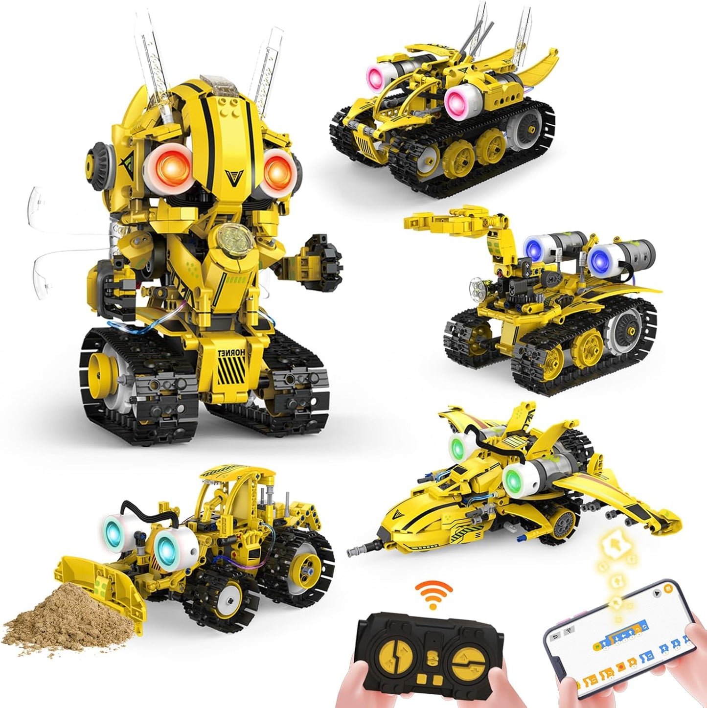5-in-1 Remote Control STEM Robot Building Kit with LED Light – Transformable Models, Eco-Friendly Rechargeable, App-Controlled, Engineering Toy for Kids 6+ (673PCS)