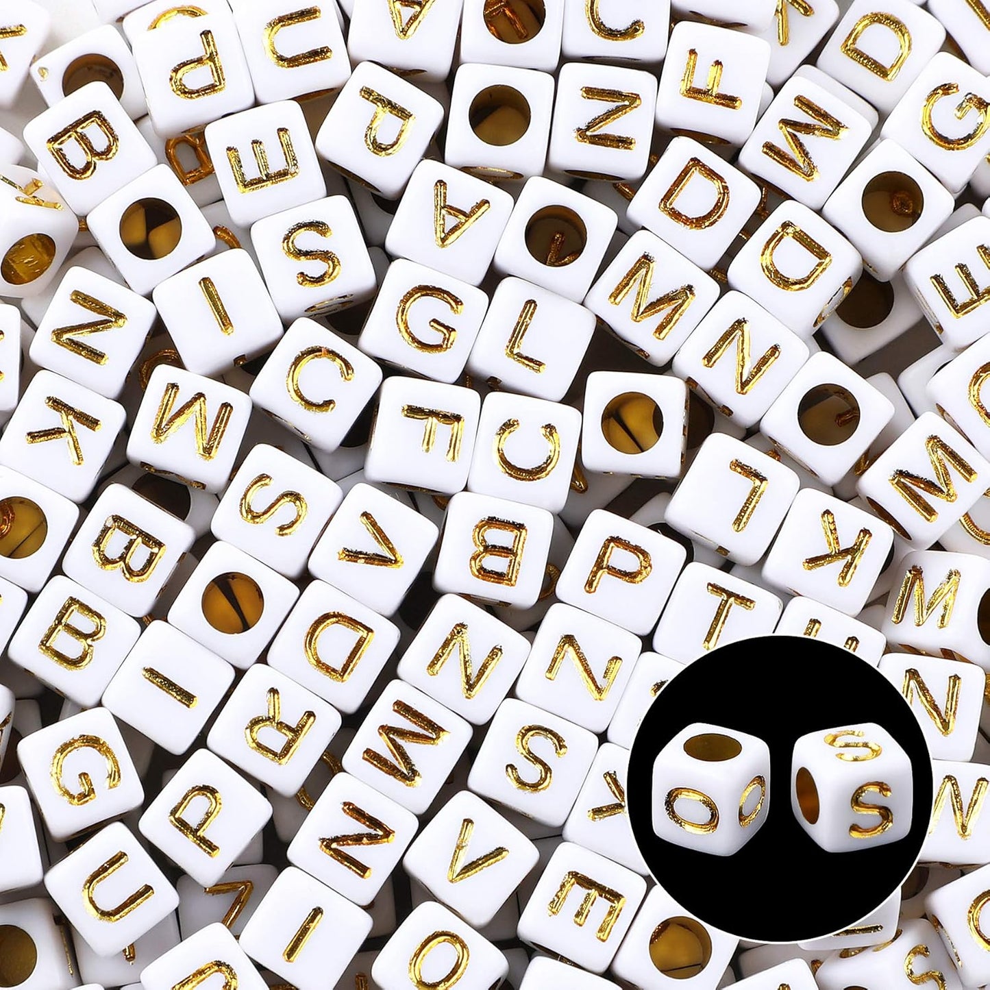 Letter Beads, Augshy 1400 Pcs Morandi Cube Alphabet Bead,Square Letter Beads with 1 Roll 10M Crystal String Cord (6mm)