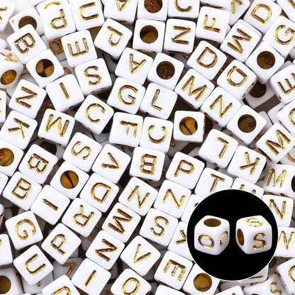 Letter Beads, Augshy 1400 Pcs Morandi Cube Alphabet Bead,Square Letter Beads with 1 Roll 10M Crystal String Cord (6mm)