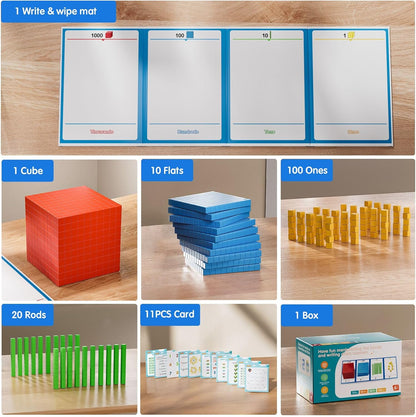 Set of 2 Base Ten Blocks Plastic 306 pcs Place Value Blocks Math Manipulatives Kindergarten Counting Cubes for Kids Math Early Counting Math Toy for 1st Grade